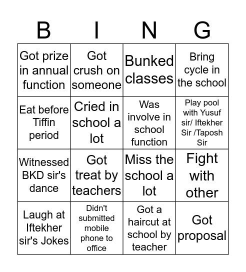 Penfield School Bingo Card