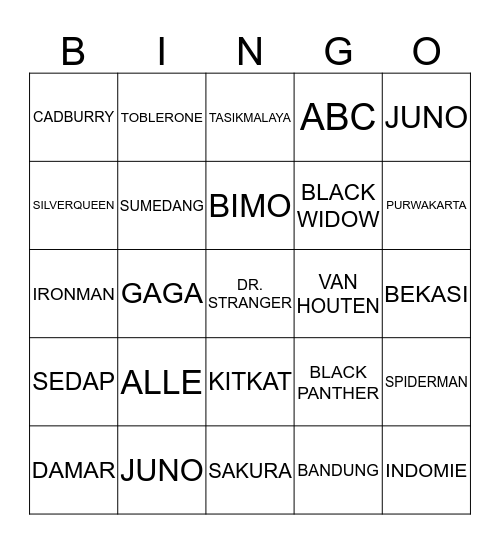 BINGOBEL BINGOBEL Bingo Card