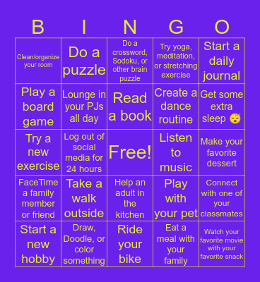 GIA Gems 💎 Self Care Bingo Card