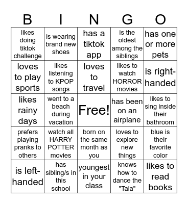 FIND a FRIEND Bingo Card