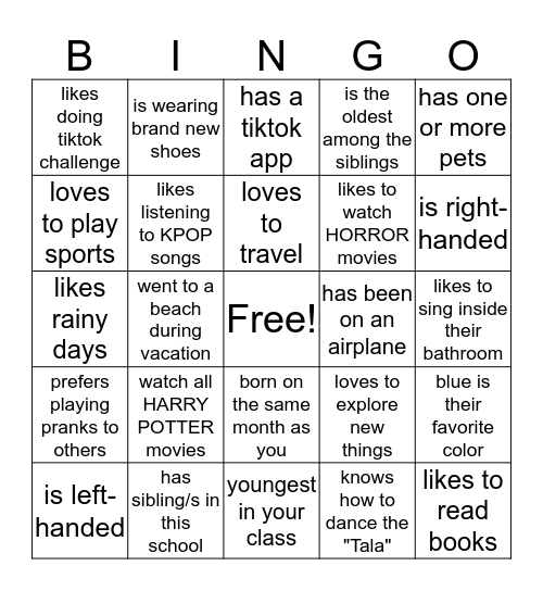 FIND a FRIEND Bingo Card