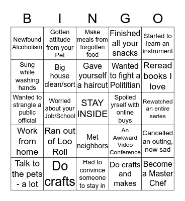 Social Distancing Bingo Card