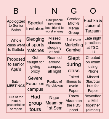 Marketing JU Bingo Card