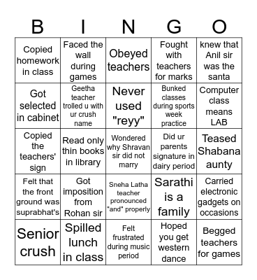 SARATHI'S Bingo Card