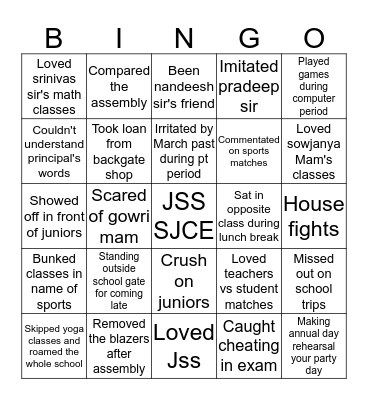 Jss public school sjce campus Bingo Card