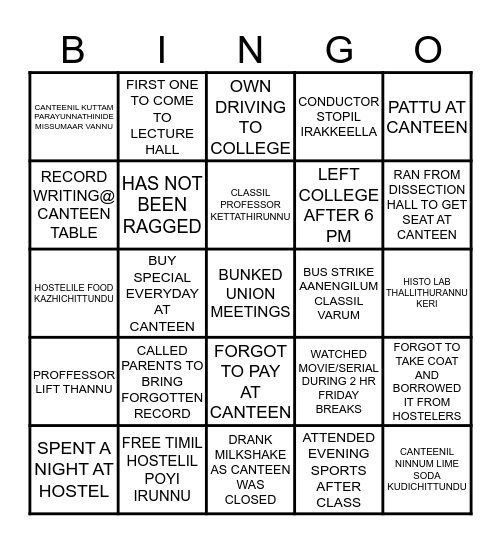 DAY SCHOLAR BINGO!! Bingo Card
