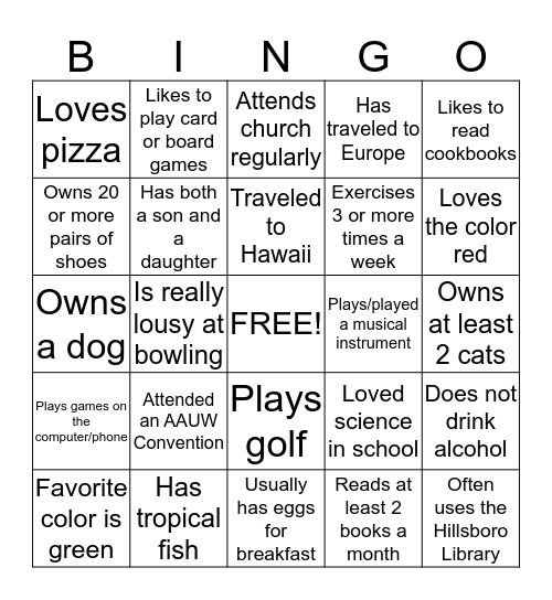 AAUW Friends  Bingo Card