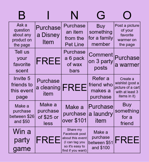 Scentsy Bingo Card