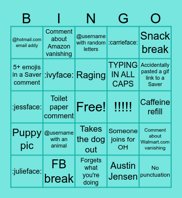 Giveaway Bingo Card