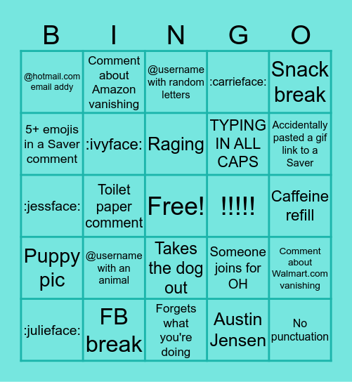 Giveaway Bingo Card