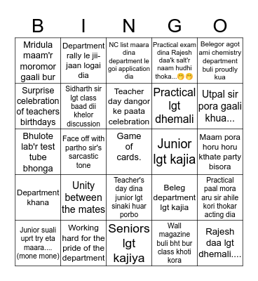CHEMISTRY DEPARTMENT OF KC Bingo Card