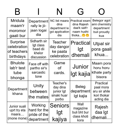 CHEMISTRY DEPARTMENT OF KC Bingo Card