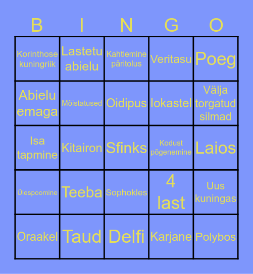 Kuningas Oidipus Bingo Card