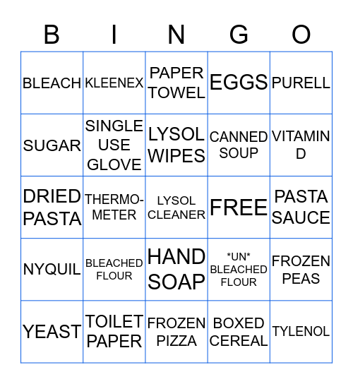 COVID GROCERY Bingo Card