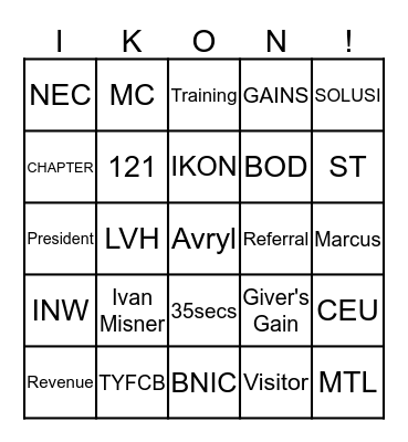 BNI'S BINGO Card
