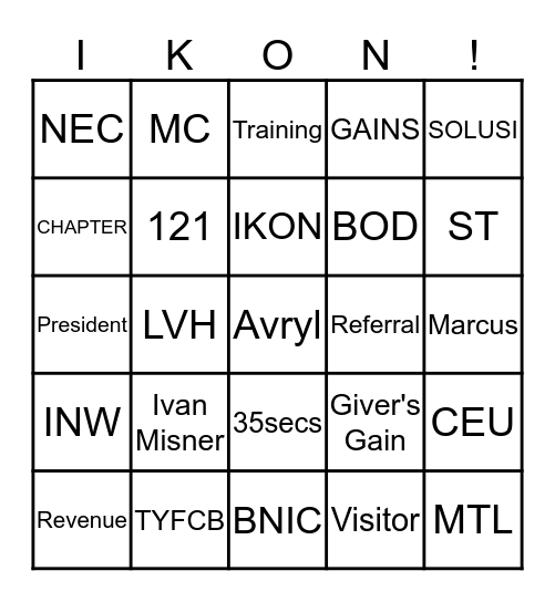 BNI'S BINGO Card