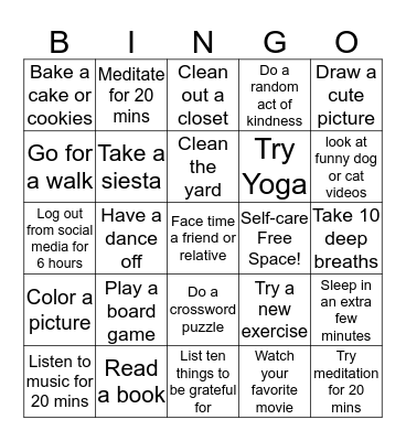 Self-Care Bingo for Staff Bingo Card