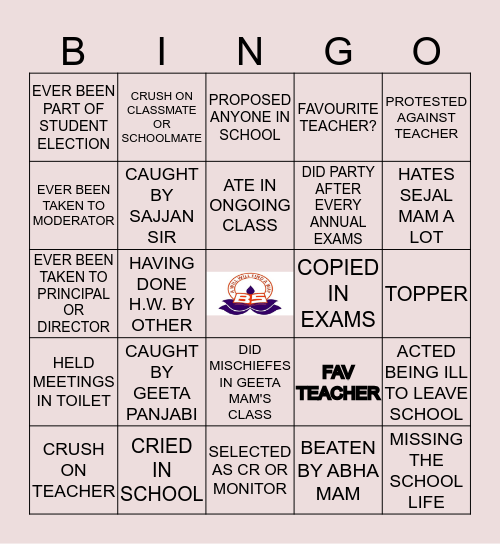 BRIGHT SCHOOL Bingo Card