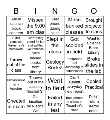 Geology Department SU Bingo Card
