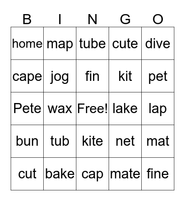 Short and Long words - BINGO Card