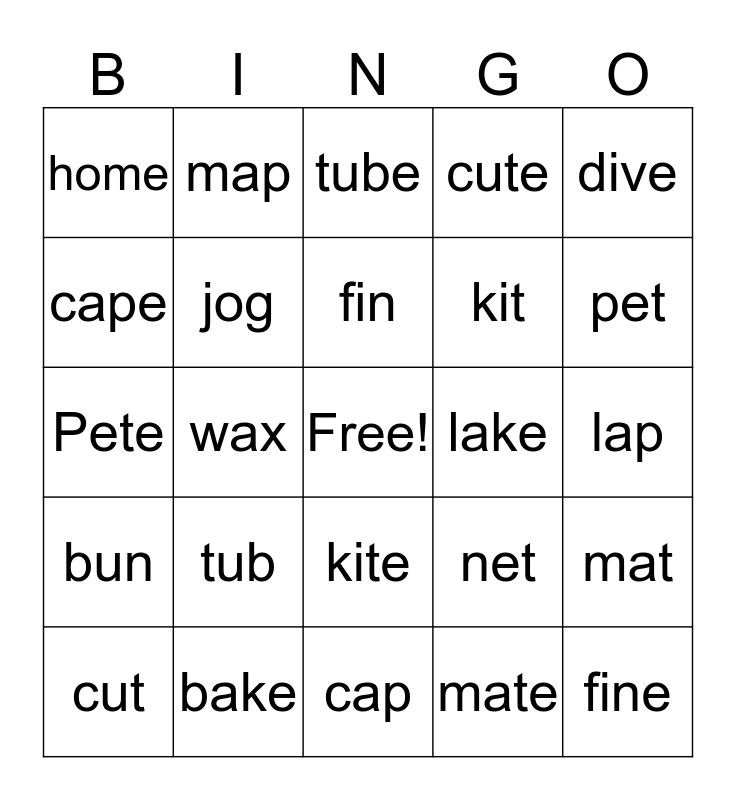 Short And Long Words BINGO Card