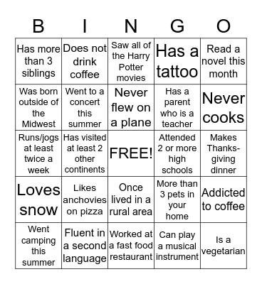 Autograph Bingo Card