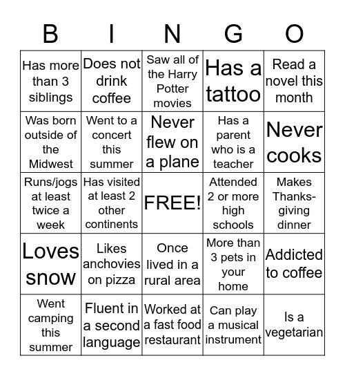 Autograph Bingo Card