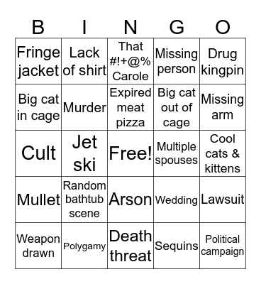 TIGER KING Bingo Card