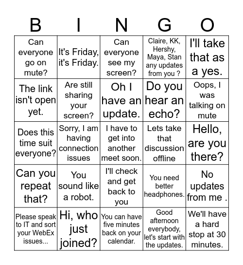 Webex Bingo Card