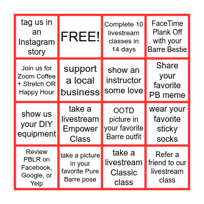 PURE BARRE LITTLE ROCK QUARANTINGO Bingo Card