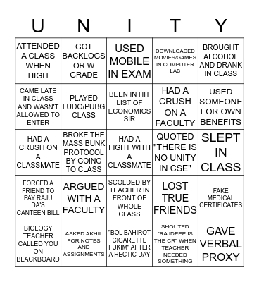 CSE 18-22 Bingo Card