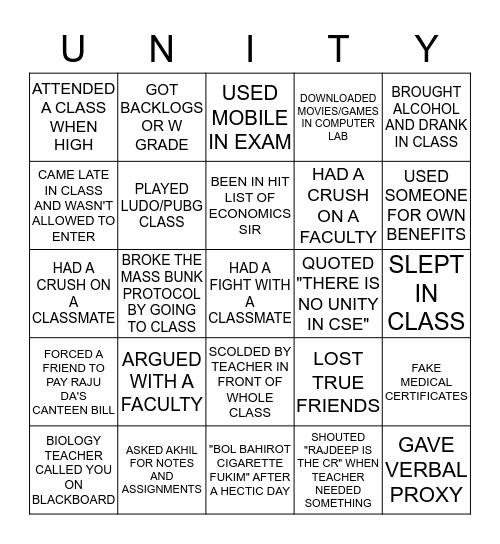 CSE 18-22 Bingo Card