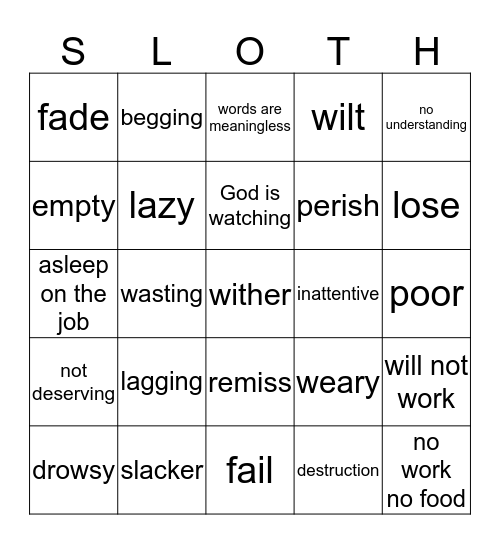 Laziness Bingo Card