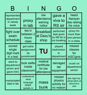 Department of Physics Bingo Card