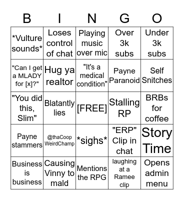 thaCoop Bingo Card