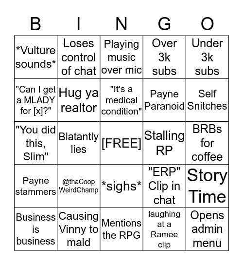 thaCoop Bingo Card