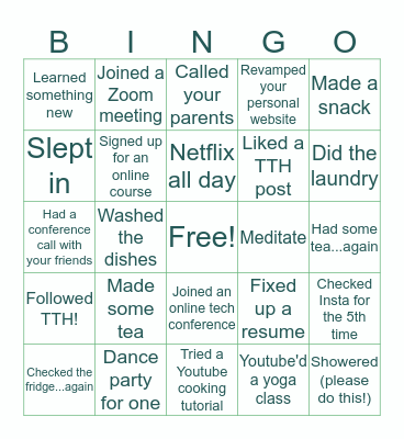 Staying Safe Indoors Bingo Card