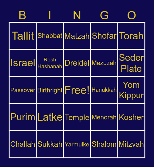 Hillel Bingo! Bingo Card