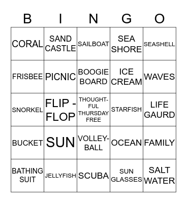 Thoughtful Thursday Beach Bingo Card