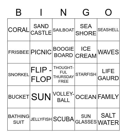 Thoughtful Thursday Beach Bingo Card