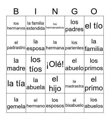 La Familia Bingo Card