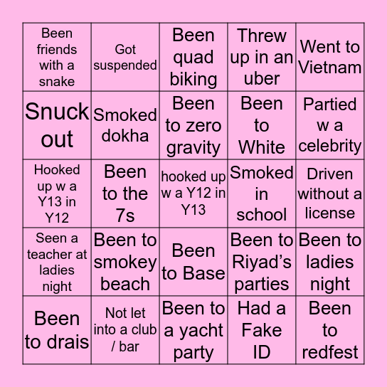 Dubai High School Bingo Card