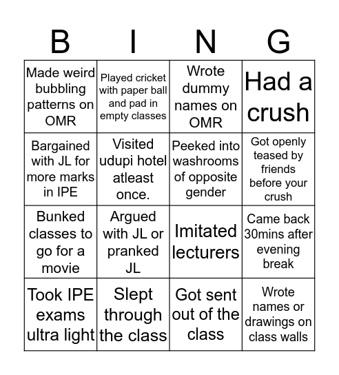 Sri Chaitanya S.R. Nagar Bingo Card