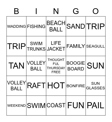 Thoughtful Thursday Beach Bingo Card