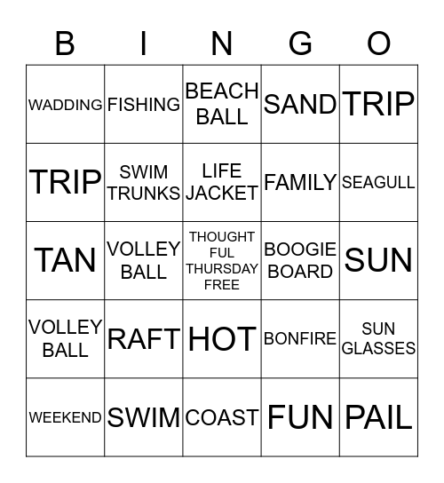 Thoughtful Thursday Beach Bingo Card