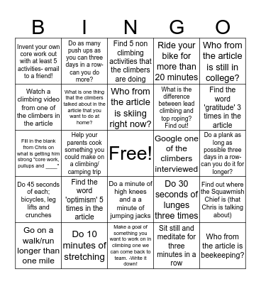 Youth Team Week 2! Bingo Card