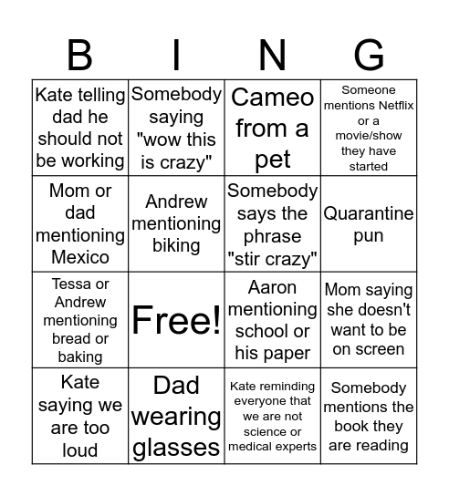 Dad's Quarantine Birthday Bingo Card