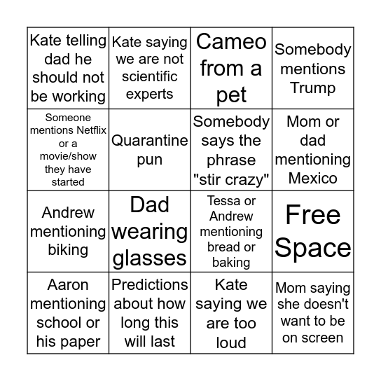 Dad's Quarantine Birthday Bingo Card