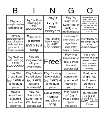 Beginning Band Bingo Card