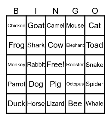 Animal Madness Bingo Card